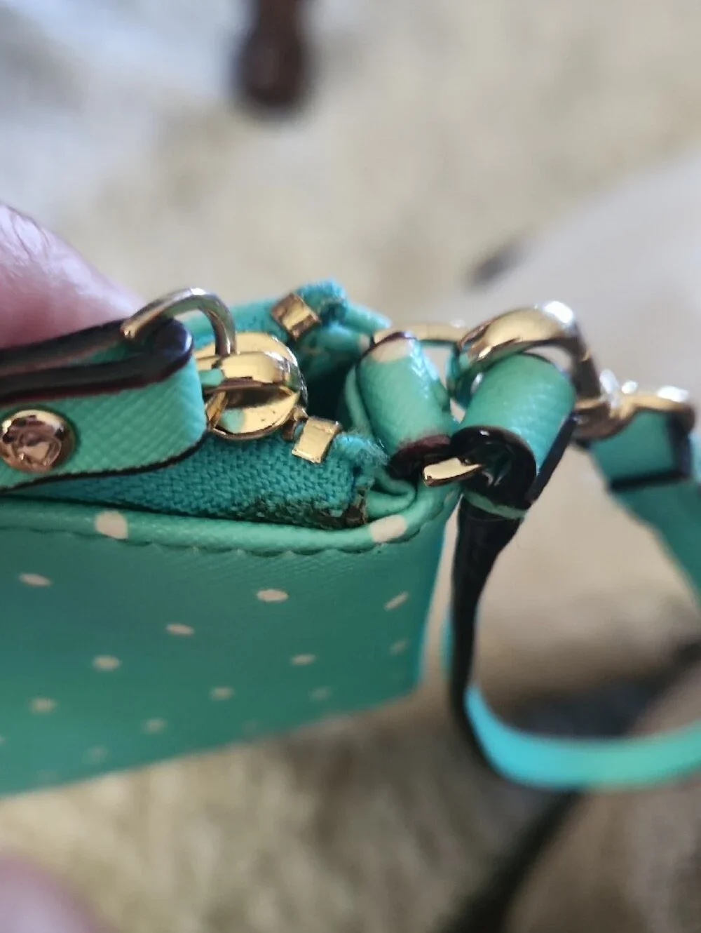 kate spade teal polka dot clutch/wristlet with strap